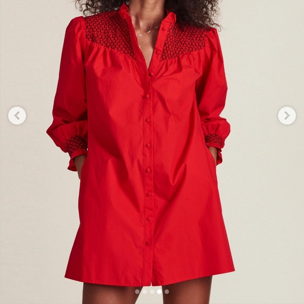 The Shirt by Rochelle Behrens Red Embroidered Dress Size XS